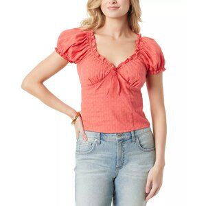 Jessica Simpson Women's Addy Cotton Puff-Sleeve Side Zip Closure Top NWT